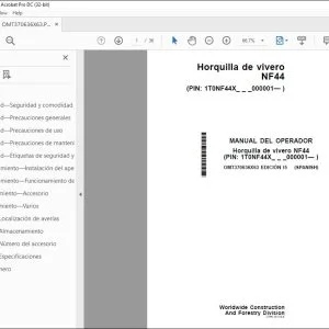 John Deere Horquilla de vivero NF44 MANUAL DEL OPERADOR OMT370636X63 PDF