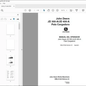 John Deere JD 300-A/JD 400-A Pala Cargadora MANUAL DEL OPERADOR PDF