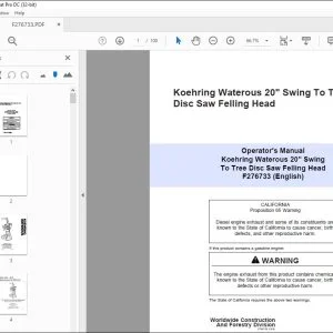 John Deere Waterous 20 Swing To Tree Disc Saw Felling Operator's Manual PDF