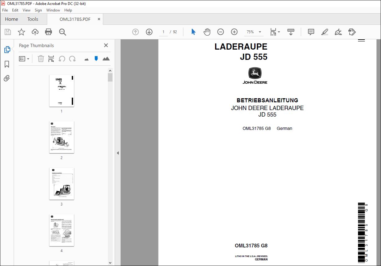 John Deere LADERAUPE JD 555 BETRIEBSANLEITUNG OML31785 – PDF DOWNLOAD ...