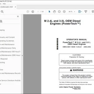 John Deere M 2.4L & 3.0L OEM Diesel Engines Operator's Manual PDF