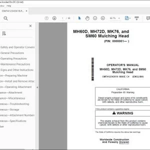 John Deere MH60D, MH72D, MK76 & SM60 Mulching Head Operator's Manual PDF