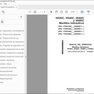 John Deere Martillos HH20C, HH40C, HH60C y HH80C MANUAL DEL OPERADOR PDF