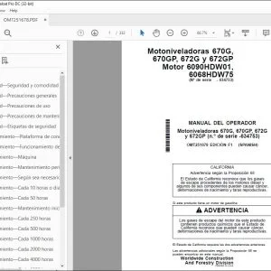 John Deere Motoniveladoras 670G, 670GP, 672G y 672GP MANUAL DEL OPERADOR PDF