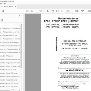 John Deere Motoniveladoras 870G, 870GP, 872G y 872GP MANUAL DEL OPERADORPDF