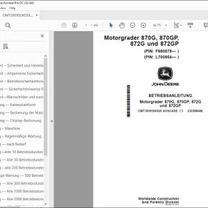 John Deere Motorgrader 870G, 870GP, 872G & 872GP BETRIEBSANLEITUNG PDF