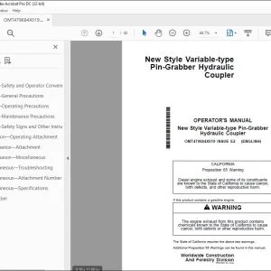 John Deere New Style Variable-type Pin-Grabber Hydraulic Coupler Operator's Manual PDF
