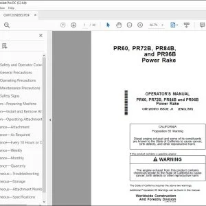 John Deere PR60, PR72B, PR84B & PR96B Rake Operator's Manual PDF