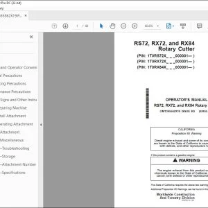 John Deere RS72, RX72 & RX84 Rotary Cutter Operator's Manual PDF