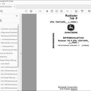 John Deere Radlader 744 P BETRIEBSANLEITUNG OMT461920X029 – PDF DOWNLOAD