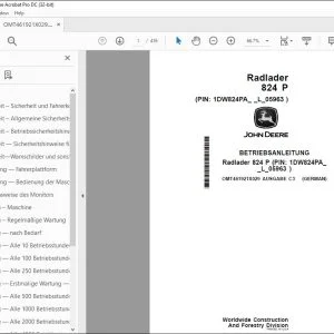 John Deere Radlader 824 P BETRIEBSANLEITUNG OMT461921X029 PDF