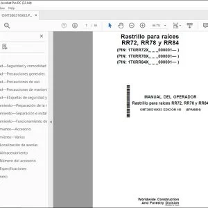 John Deere Rastrillo para raíces RR72, RR78 y RR84 MANUAL DEL OPERADOR PDF