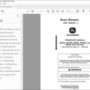 John Deere SB72E SB72M SB84E SB84M & SB84S Blowers Operator's Manual PDF