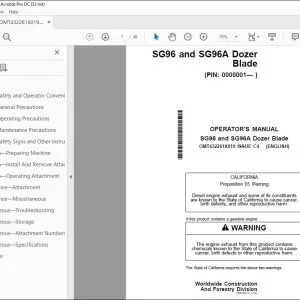 John Deere SG96 & SG96A Dozer Blade Operator's Manual OMT432261X019 PDF