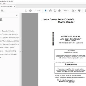 John Deere SmartGrade™ Motor Grader Operator's Manual PDF