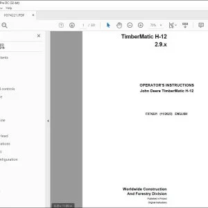 John Deere TimberMatic H-12 2.9.x Operator's Manual F074221 PDF DOWNLOAD