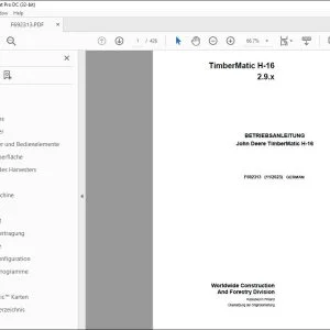 John Deere TimberMatic H-16 2.9.x BETRIEBSANLEITUNG F692313 PDF