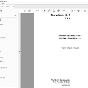 John Deere TimberMatic H-16 2.9.x Operator Manual F692308 PDF