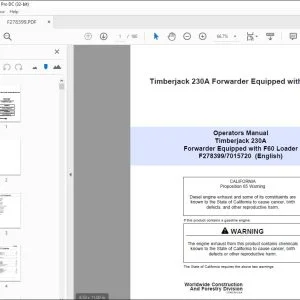 John Deere Timberjack 230A Forwarder Equipped F60 Loader Operators Manual PDF
