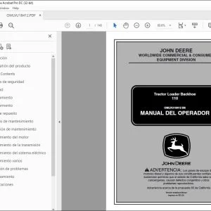 John Deere Tractor Loader Backhoe 110 MANUAL DEL OPERADOR OMLVU18412 PDF