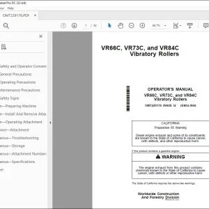 John Deere VR66C, VR73C & VR84C Vibratory Rollers Operator's Manual PDF
