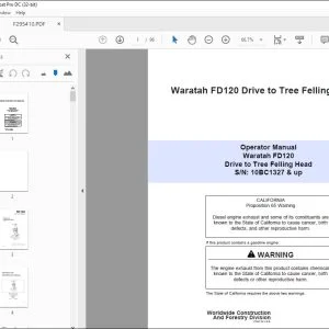 John Deere Waratah FD120 Drive to Tree Felling Head Operator Manual PDF
