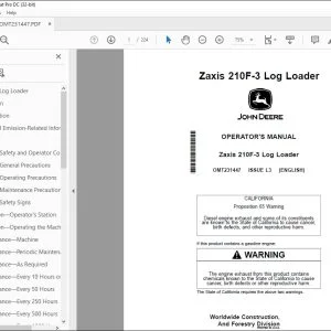 John Deere Zaxis 210F-3 Log Loader Operator's Manual OMT231447 PDF
