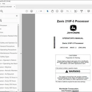 John Deere Zaxis 210F-3 Processor Operator's Manual OMT231449 PDF