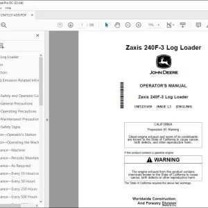 John Deere Zaxis 240F-3 Log Loader Operator's Manual OMT231459 PDF