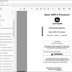 John Deere Zaxis 240F-3 Processor Operator's Manual OMT231461 PDF