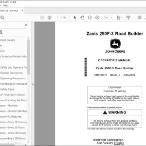 John Deere Zaxis 290F-3 Road Builder Operator's Manual OMT231470 PDF