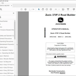 John Deere Zaxis 370F-3 Road Builder Operator's Manual OMT231482 - PDF DOWNLOAD