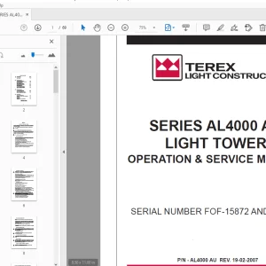 TEREX SERIES AL4000 AU LIGHT TOWER OPERATION & SERVICE MANUAL - PDF