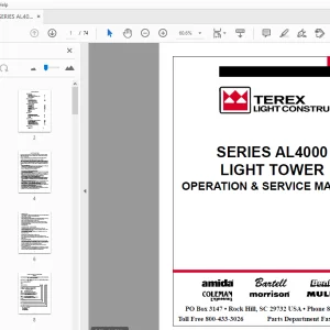 TEREX SERIES AL4000 LIGHT TOWER OPERATION & SERVICE MANUAL - PDF