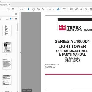 TEREX SERIES AL4000D1 LIGHT TOWER OPERATION/SERVICE & PARTS MANUAL PDF