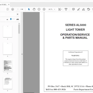 TEREX SERIES AL5000 LIGHT TOWER OPERATION/SERVICE & PARTS MANUAL  - PDF