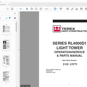 TEREX SERIES RL4000D1 LIGHT TOWER OPERATION SERVICE & PARTS MANUAL PDF