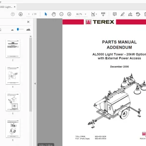 Terex AL5000 Light Tower 20kW Option with External Power Access Parts Manual - PDF