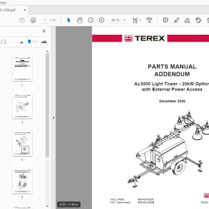 Terex AL5000 Light Tower 20kW Option with External Power Access Parts Manual - PDF