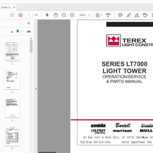 Terex Light Tower Series LT7000 Operation/Service & Parts Manual - PDF