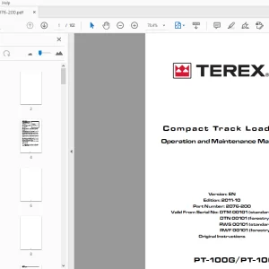 Terex PT-100G PT-100G F Compact Track Loader Operation & Maintenance Manual - PDF