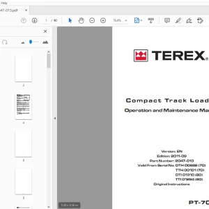 Terex PT-70/80 Compact Track Loader Operation & Maintenance Manual - PDF