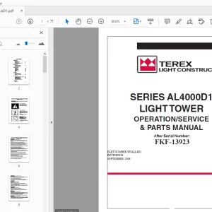 Terex Series AL4000D1 Light Tower Operation/Service & Parts Manual - PDF