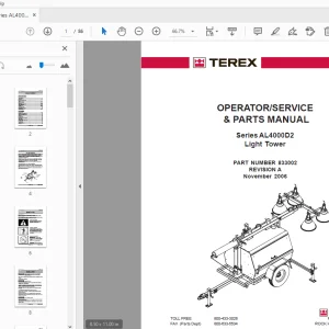Terex Series AL4000D2 Light Tower Operator/Service & Parts Manual - PDF