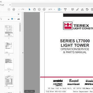 Terex Series LT7000 Light Tower Operation/Service & Parts Manual - PDF