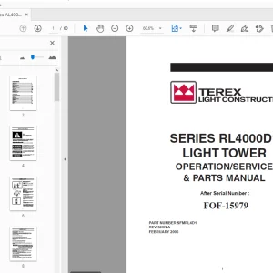 Terex Series RL4000D1 Light Tower Operation/Service & Parts Manual - PDF