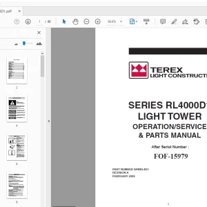 Terex Series RL4000D1 Light Tower Operation/Service & Parts Manual - PDF