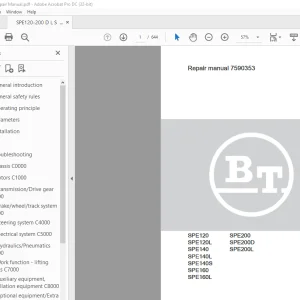 BT Electric Forklift SPE120 SPE120 LSPE140 SPE140 LSPE140S SPE160 Repair manual 7590353