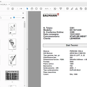 Baumann Forklift Dx50/14/40 Parts Manual SN 5361 - PDF