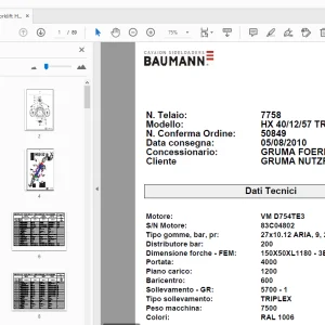 Baumann Forklift HX 40/12/57 TR Parts Manual SN 7758 - PDF